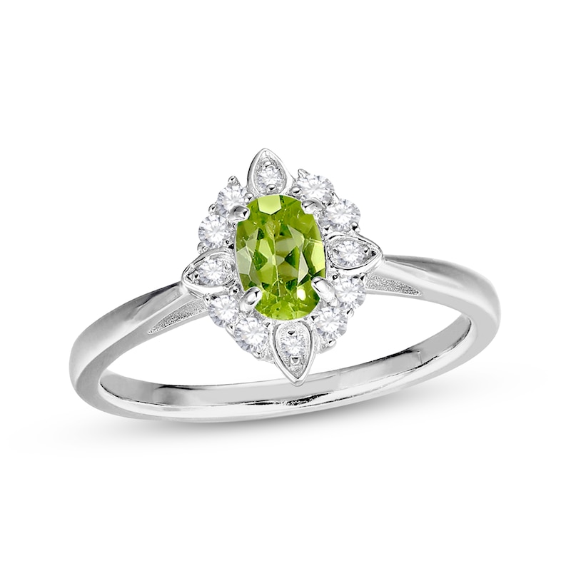 Main Image 3 of Oval-Cut Peridot & White Lab-Created Sapphire Scalloped Frame Gift Set Sterling Silver