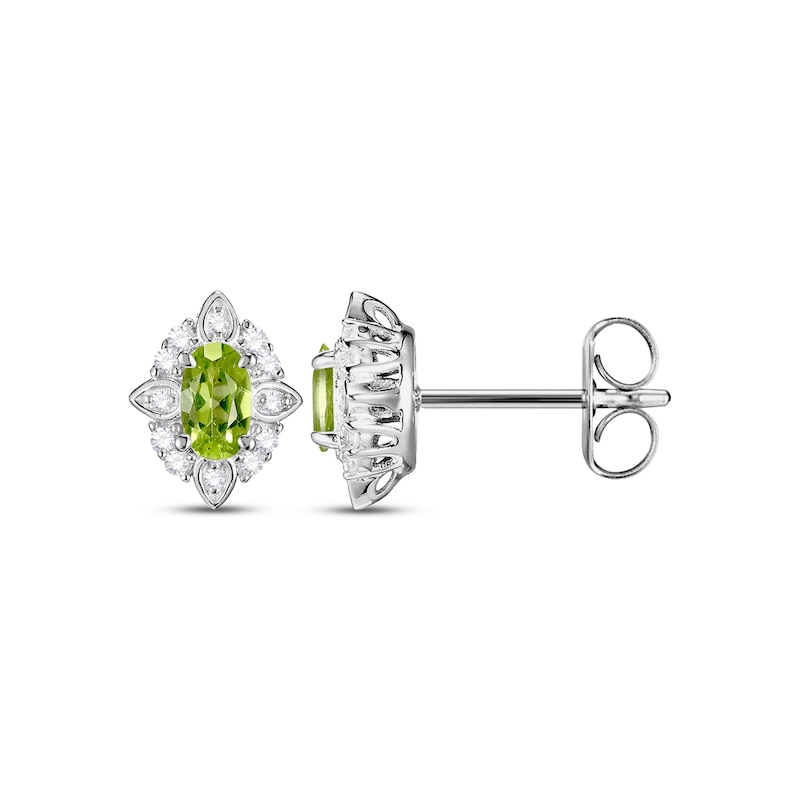 Main Image 4 of Oval-Cut Peridot & White Lab-Created Sapphire Scalloped Frame Gift Set Sterling Silver