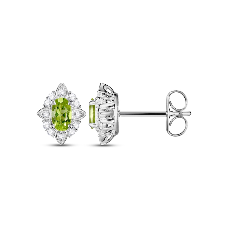 Oval-Cut Peridot & White Lab-Created Sapphire Scalloped Frame Gift Set Sterling Silver