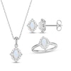 Thumbnail Image 1 of Oval-Cut Lab-Created Opal & White Lab-Created Sapphire Scalloped Frame Gift Set Sterling Silver