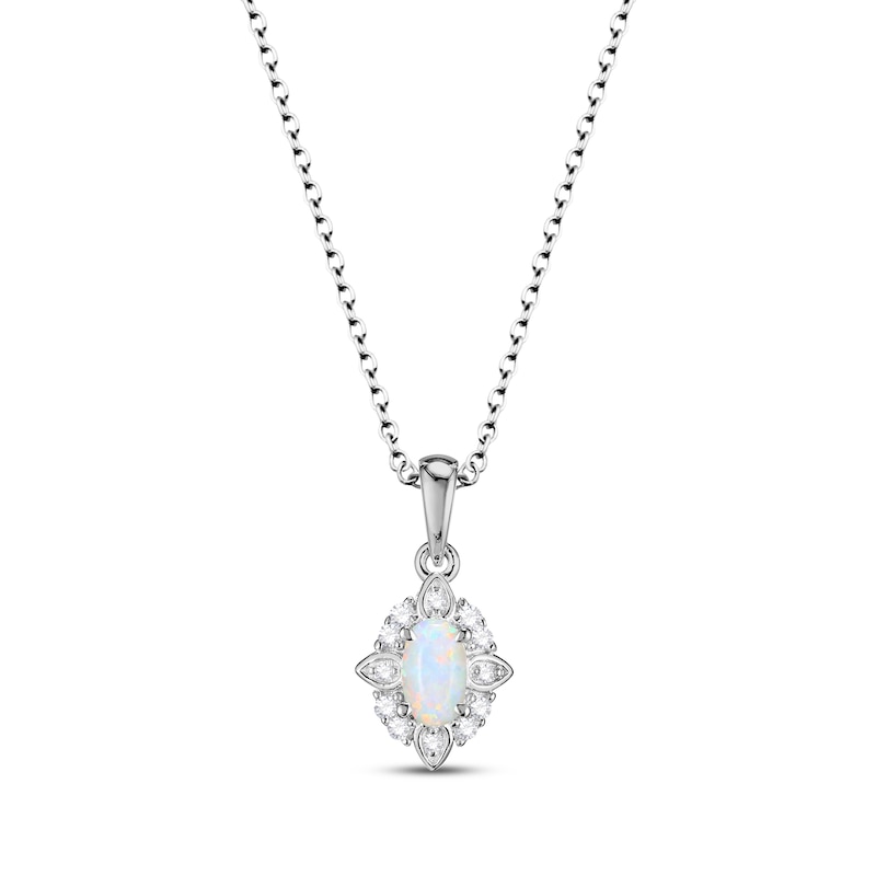 Main Image 2 of Oval-Cut Lab-Created Opal & White Lab-Created Sapphire Scalloped Frame Gift Set Sterling Silver