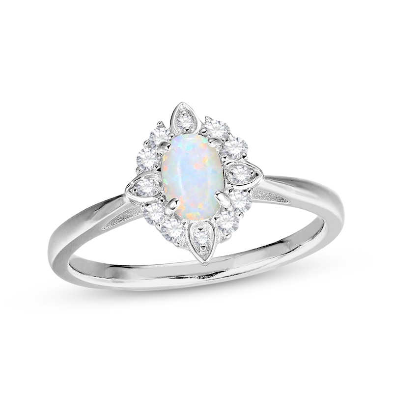 Main Image 3 of Oval-Cut Lab-Created Opal & White Lab-Created Sapphire Scalloped Frame Gift Set Sterling Silver