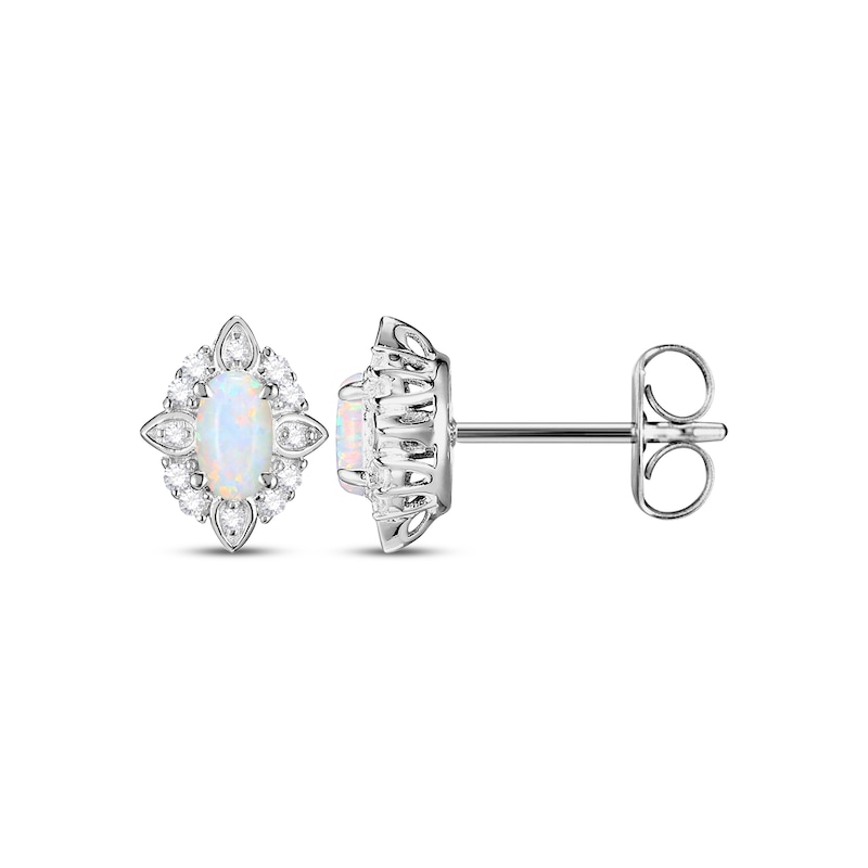 Oval-Cut Lab-Created Opal & White Lab-Created Sapphire Scalloped Frame Gift Set Sterling Silver
