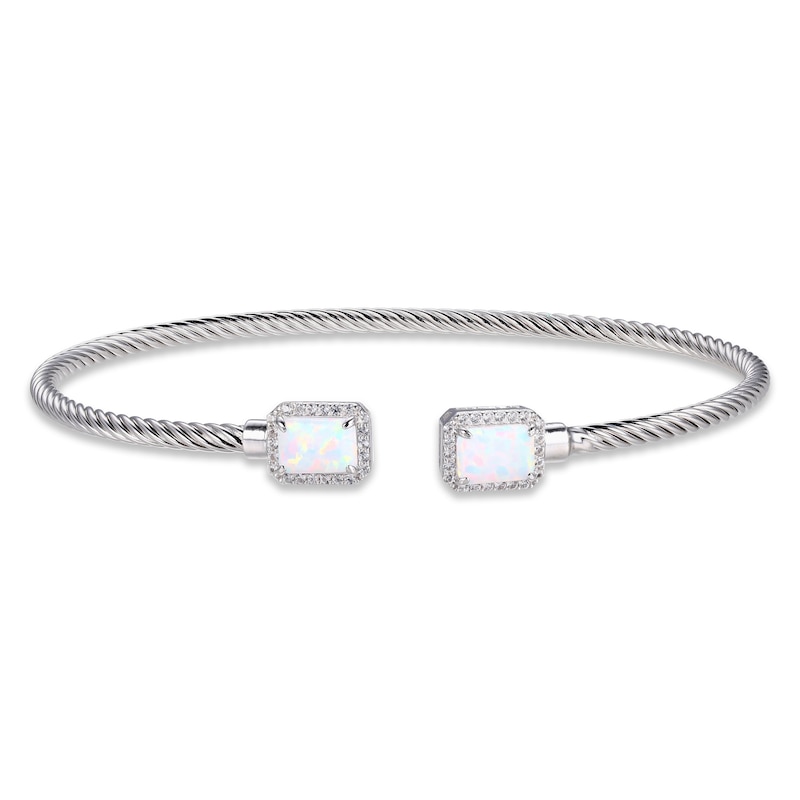 Main Image 1 of Emerald-Cut Lab-Created Opal & White Lab-Created Sapphire Rope Cuff Bracelet Sterling Silver