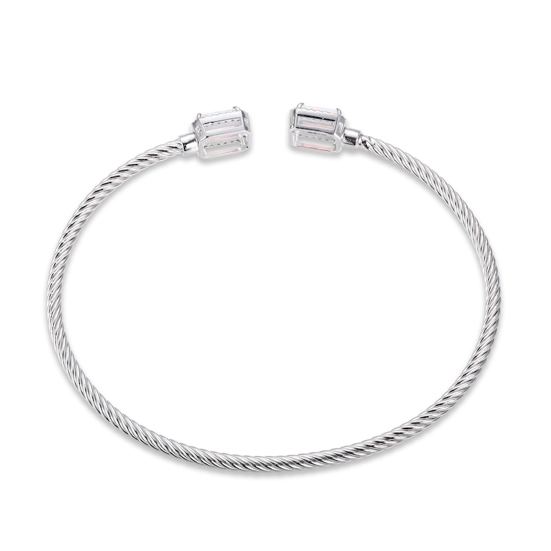 Main Image 2 of Emerald-Cut Lab-Created Opal & White Lab-Created Sapphire Rope Cuff Bracelet Sterling Silver