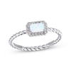 Thumbnail Image 1 of Emerald-Cut Lab-Created Opal & White Lab-Created Sapphire Rope Ring Sterling Silver