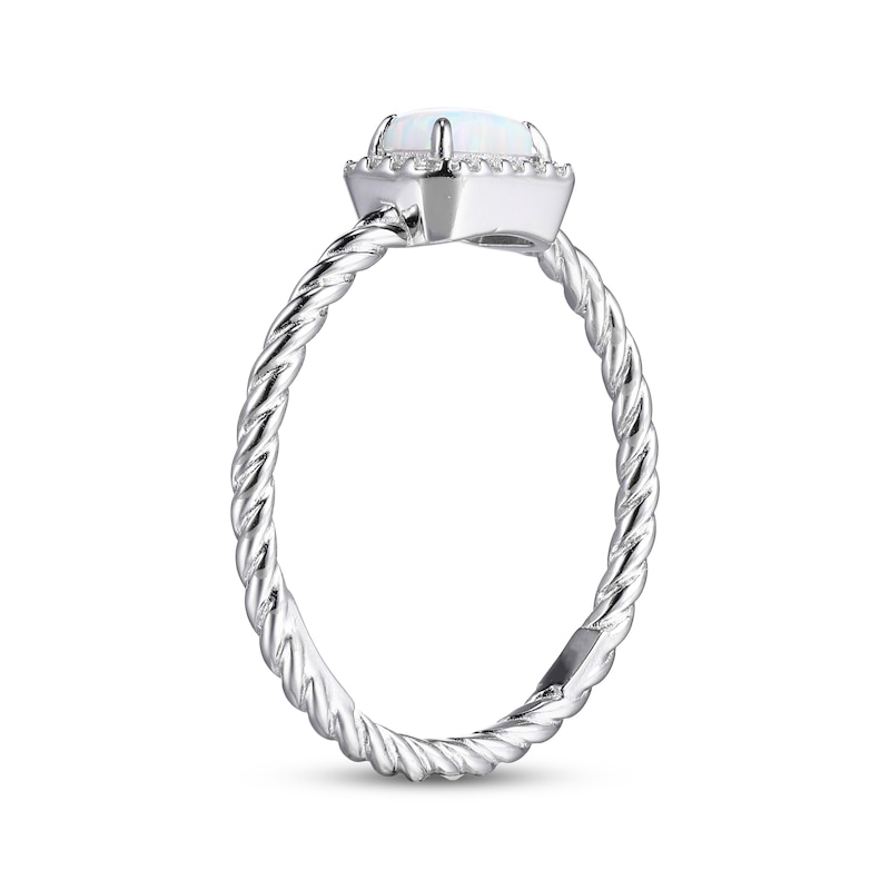 Main Image 2 of Emerald-Cut Lab-Created Opal & White Lab-Created Sapphire Rope Ring Sterling Silver