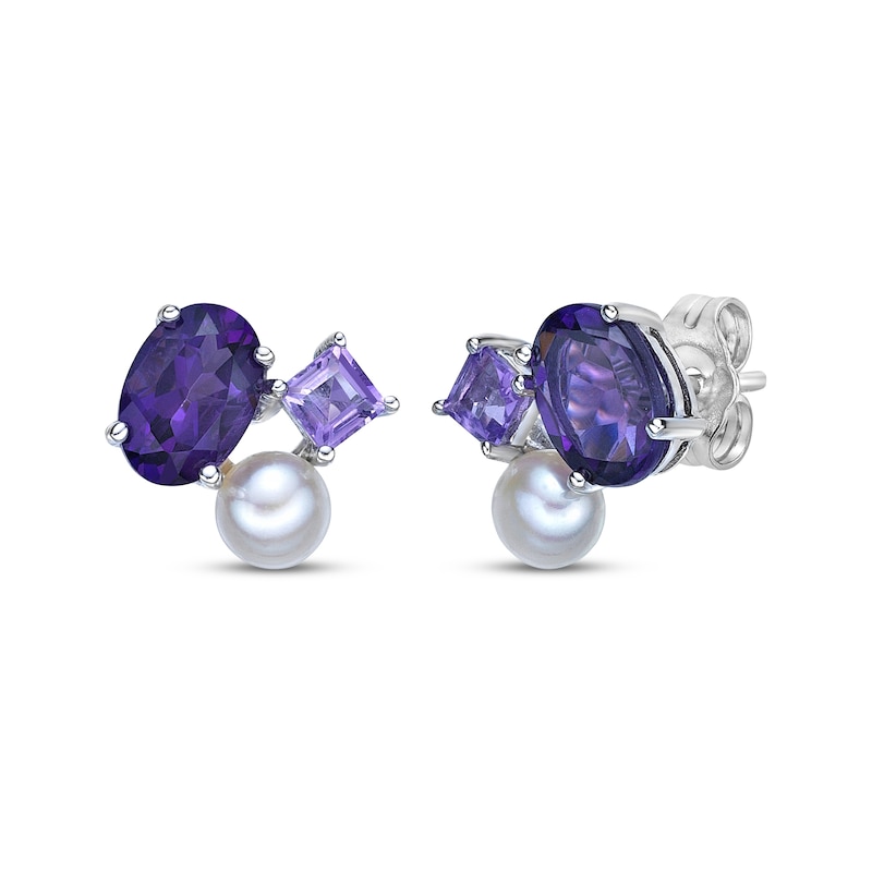 Multi-Shape Amethyst & Cultured Pearl Earrings Sterling Silver