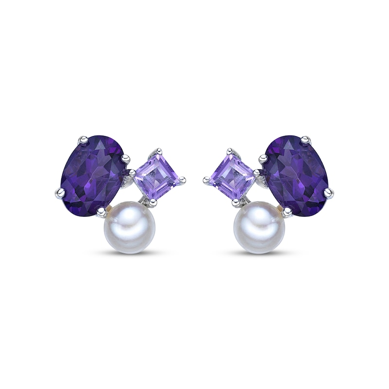 Main Image 2 of Multi-Shape Amethyst & Cultured Pearl Earrings Sterling Silver