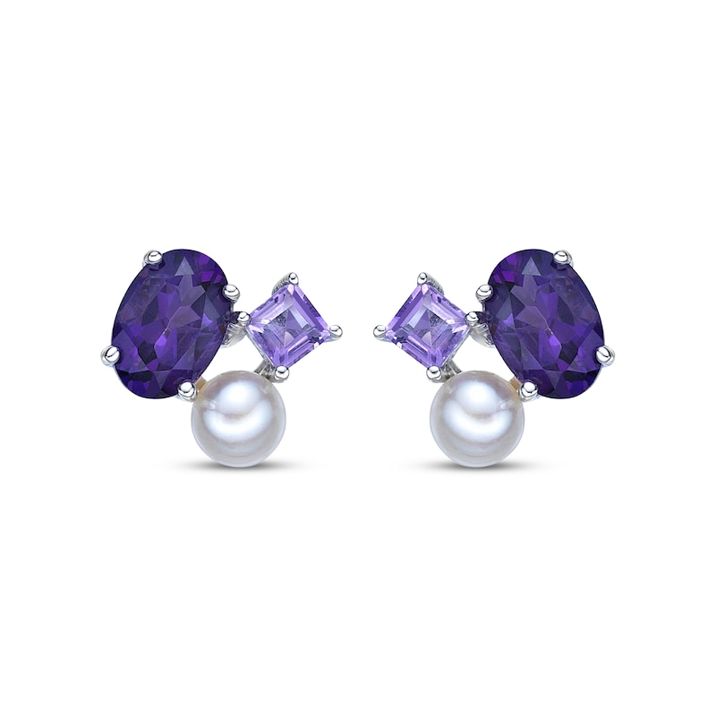 Multi-Shape Amethyst & Cultured Pearl Earrings Sterling Silver