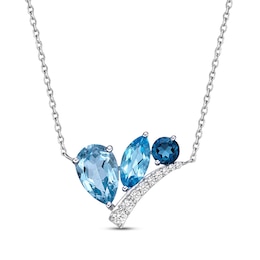 Multi-Shape Blue Topaz & White Lab-Created Sapphire Necklace Sterling Silver 18"