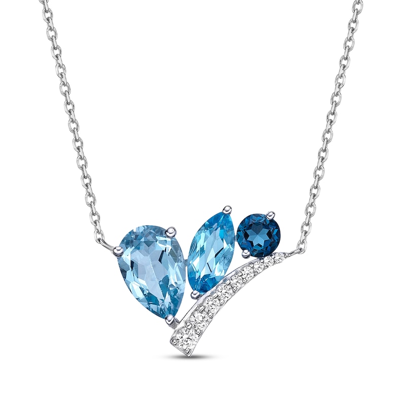 Main Image 1 of Multi-Shape Blue Topaz & White Lab-Created Sapphire Necklace Sterling Silver 18&quot;
