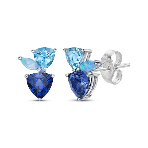 Opal/Blue Topaz Triangle Earrings