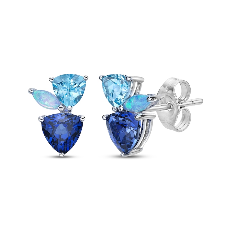 Multi-Shape Ceylon Lab-Created Sapphire, Blue Topaz & Blue Lab-Created Opal Earrings Sterling Silver