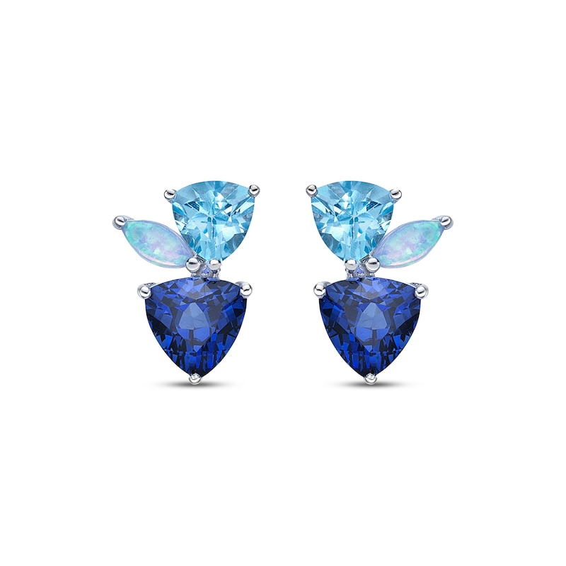 Multi-Shape Ceylon Lab-Created Sapphire, Blue Topaz & Blue Lab-Created Opal Earrings Sterling Silver