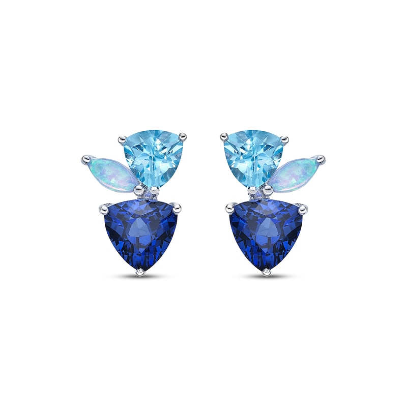Main Image 2 of Multi-Shape Ceylon Lab-Created Sapphire, Blue Topaz & Blue Lab-Created Opal Earrings Sterling Silver