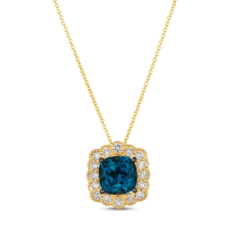 Main Image 1 of Le Vian Blue Topaz Necklace 3/8 ct tw Diamonds 14K Honey Gold 19”
