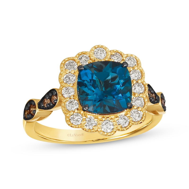 Main Image 1 of Le Vian Cushion-Cut Blue Topaz Ring 1/2 ct tw Diamonds 14K Honey Gold