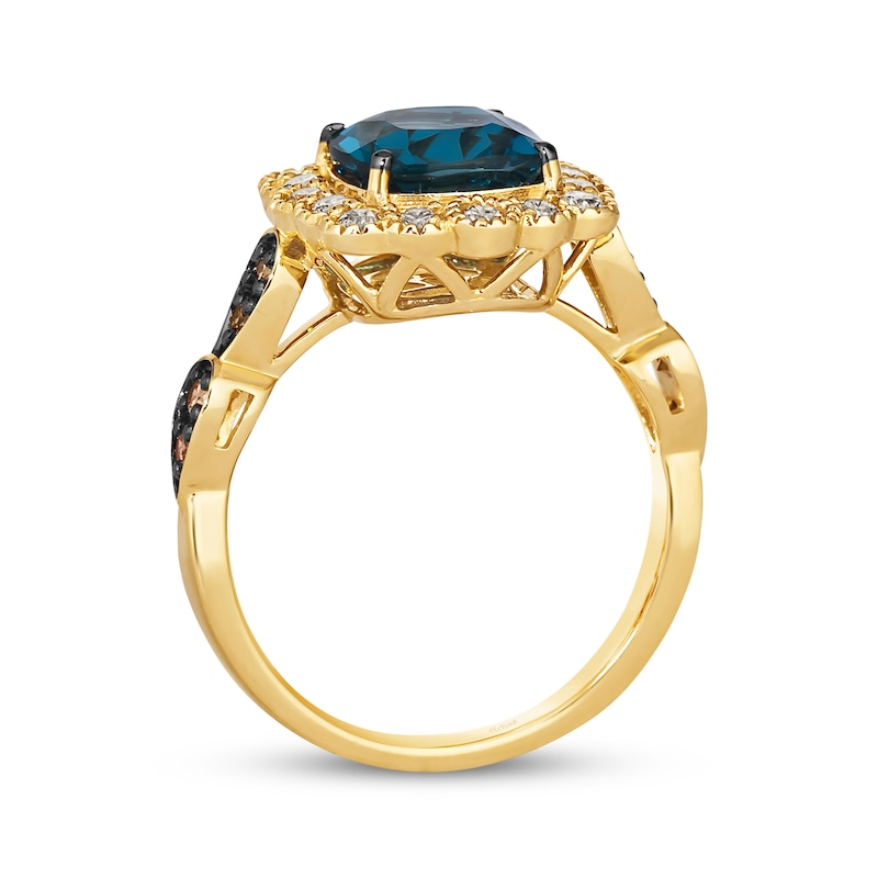 Main Image 3 of Le Vian Cushion-Cut Blue Topaz Ring 1/2 ct tw Diamonds 14K Honey Gold