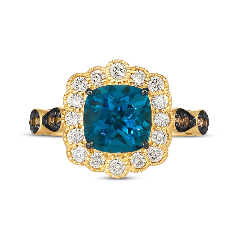 Main Image 4 of Le Vian Cushion-Cut Blue Topaz Ring 1/2 ct tw Diamonds 14K Honey Gold