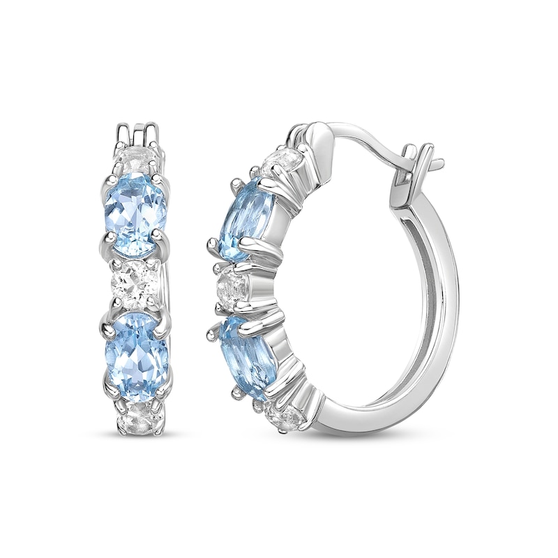 Main Image 1 of Oval-Cut Swiss Blue Topaz & White Lab-Created Sapphire Hoop Earrings Sterling Silver