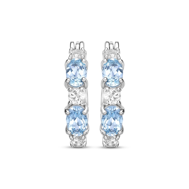 Main Image 2 of Oval-Cut Swiss Blue Topaz & White Lab-Created Sapphire Hoop Earrings Sterling Silver