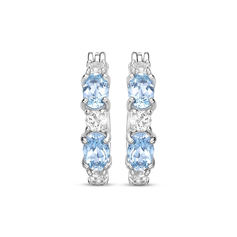 Oval-Cut Swiss Blue Topaz & White Lab-Created Sapphire Hoop Earrings Sterling Silver