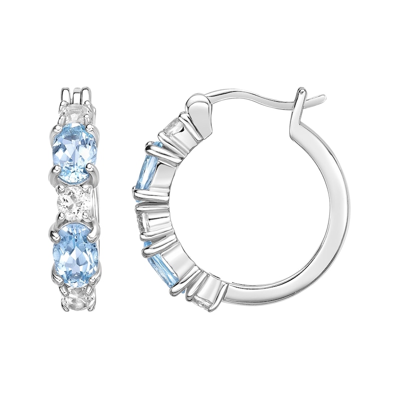 Oval-Cut Swiss Blue Topaz & White Lab-Created Sapphire Hoop Earrings Sterling Silver