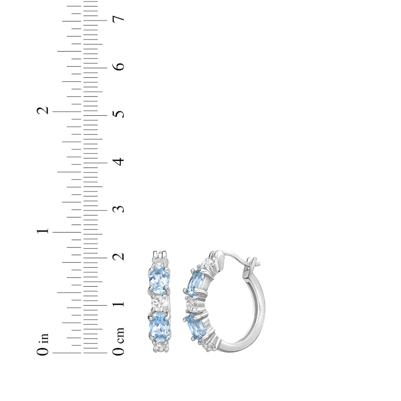Main Image 4 of Oval-Cut Swiss Blue Topaz & White Lab-Created Sapphire Hoop Earrings Sterling Silver