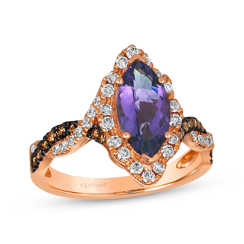 Main Image 1 of Le Vian Chocolate Twist Amethyst Ring 1/2 ct tw Diamonds 14K Strawberry Gold
