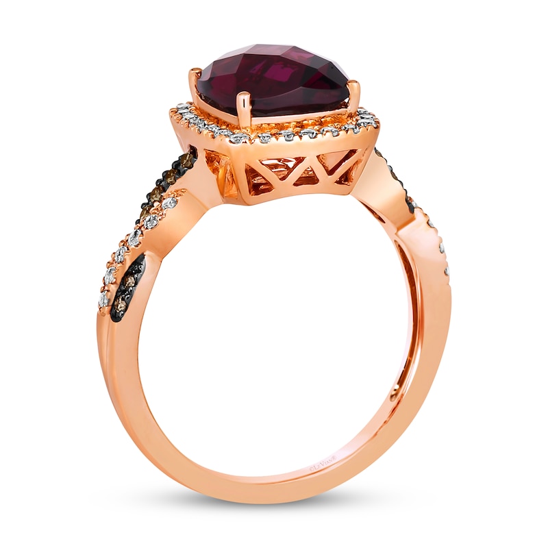Main Image 3 of Le Vian Chocolate Twist Cushion-Cut Rhodolite Ring 1/3 ct tw Diamonds 14K Strawberry Gold