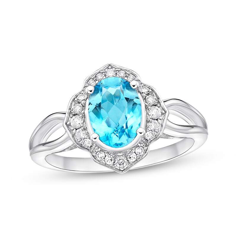 Oval-Cut Swiss Blue Topaz & White Lab-Created Sapphire Arabesque Ring Sterling Silver