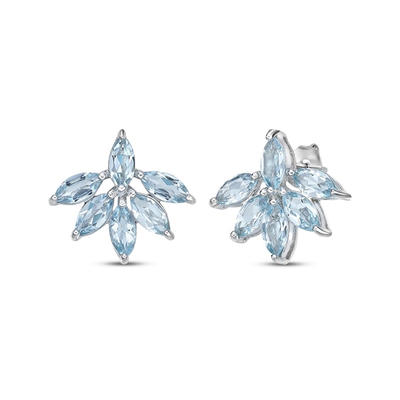 Marquise-Cut Swiss Blue Topaz Cluster Earrings Sterling Silver