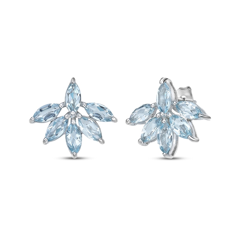 Main Image 1 of Marquise-Cut Swiss Blue Topaz Cluster Earrings Sterling Silver