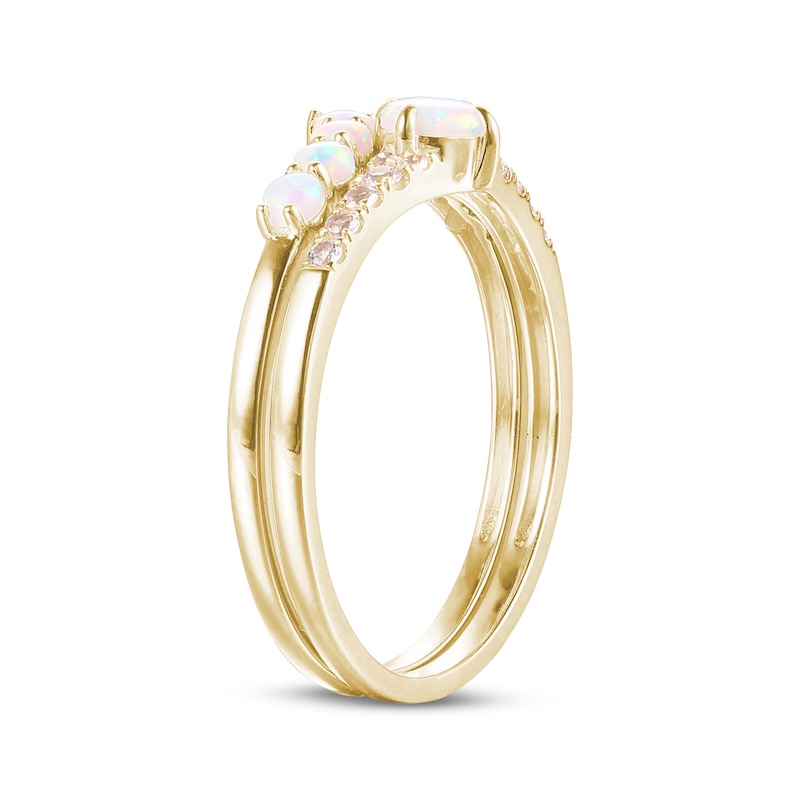 Main Image 2 of Round-Cut Lab-Created Opal & White Lab-Created Sapphire Stacking Ring Set 10K Yellow Gold