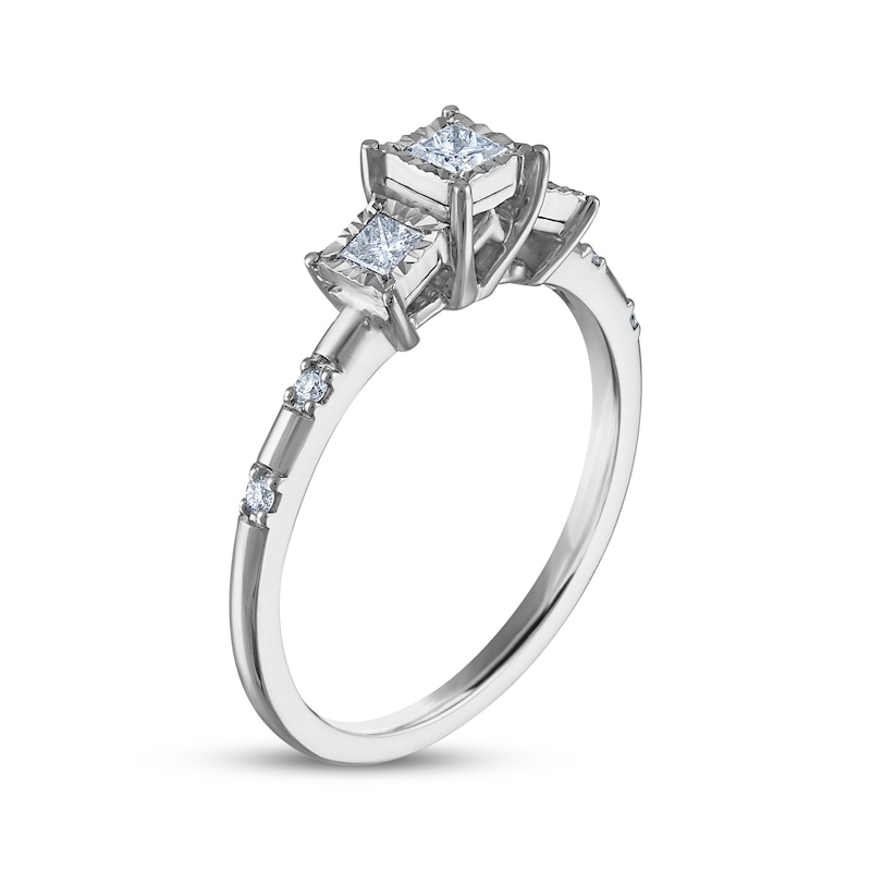 Main Image 2 of Memories Moments Magic Princess-Cut Diamond Three-Stone Engagement Ring 1/4 ct tw 14K White Gold