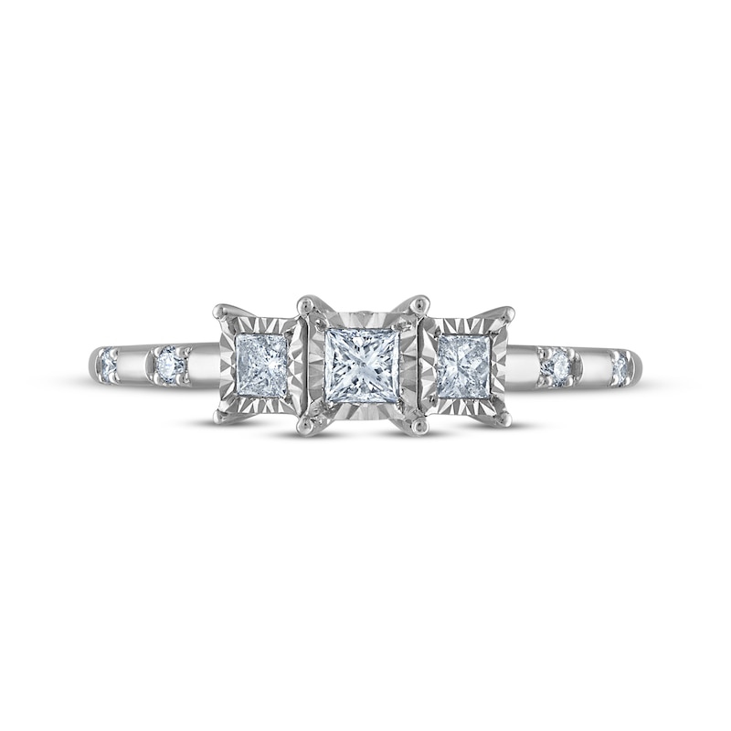 Main Image 3 of Memories Moments Magic Princess-Cut Diamond Three-Stone Engagement Ring 1/4 ct tw 14K White Gold
