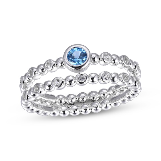 Kay Swiss Blue Topaz & White Lab-Created Sapphire Beaded Stacking Ring Set Sterling Silver