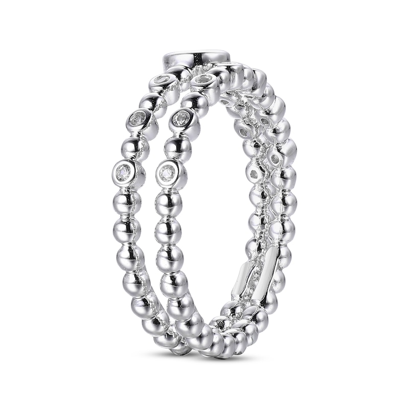Main Image 2 of Swiss Blue Topaz & White Lab-Created Sapphire Beaded Stacking Ring Set Sterling Silver