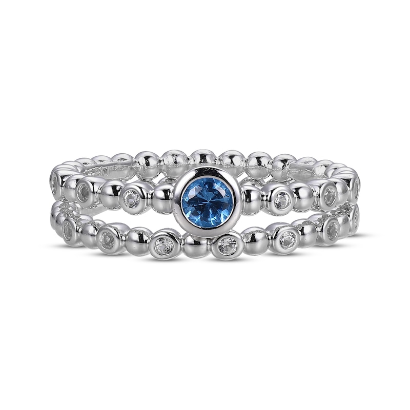 Swiss Blue Topaz & White Lab-Created Sapphire Beaded Stacking Ring Set Sterling Silver