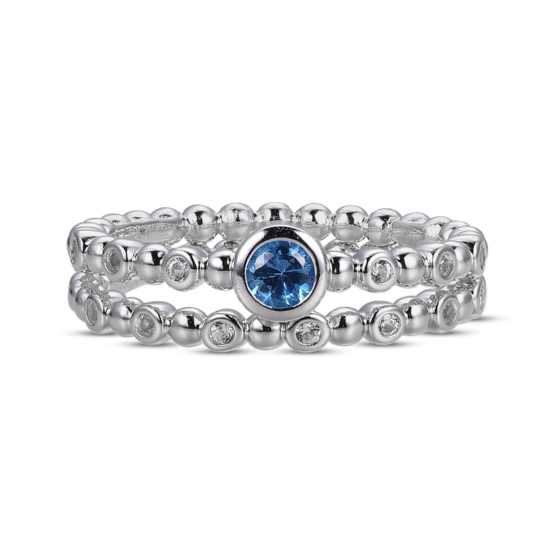 Main Image 3 of Swiss Blue Topaz & White Lab-Created Sapphire Beaded Stacking Ring Set Sterling Silver