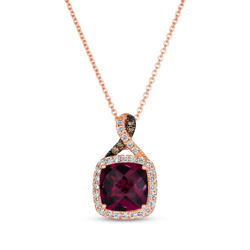 Le Vian Chocolate Twist Cushion-Cut Rhodolite Necklace 1/5 ct tw Diamonds 14K Strawberry Gold 19"