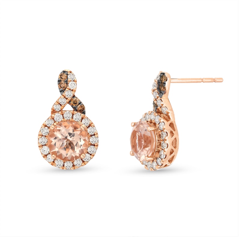 Main Image 1 of Le Vian Chocolate Twist Morganite Earrings 3/8 ct tw Diamonds 14K Strawberry Gold
