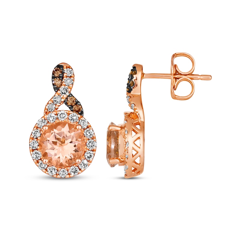Main Image 3 of Le Vian Chocolate Twist Morganite Earrings 3/8 ct tw Diamonds 14K Strawberry Gold