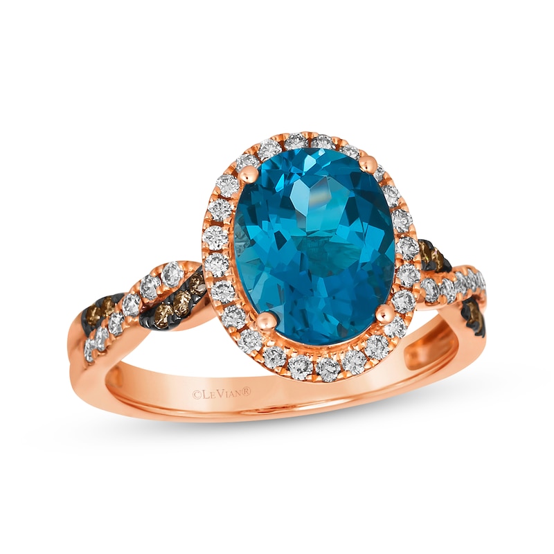 Main Image 1 of Le Vian Chocolate Twist Oval-Cut Blue Topaz Ring 1/3 ct tw Diamonds 14K Strawberry Gold