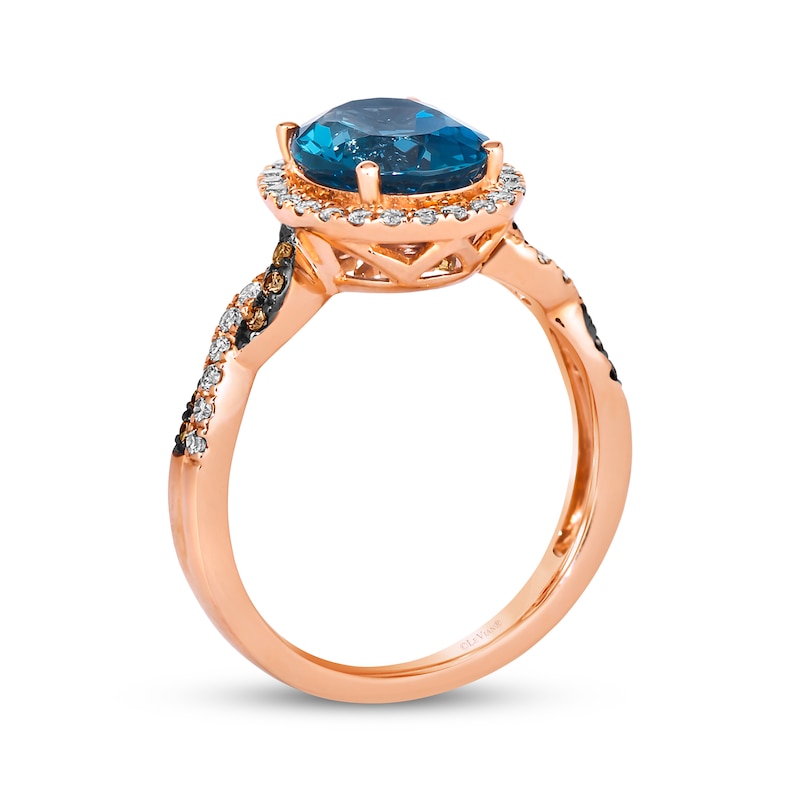 Main Image 3 of Le Vian Chocolate Twist Oval-Cut Blue Topaz Ring 1/3 ct tw Diamonds 14K Strawberry Gold