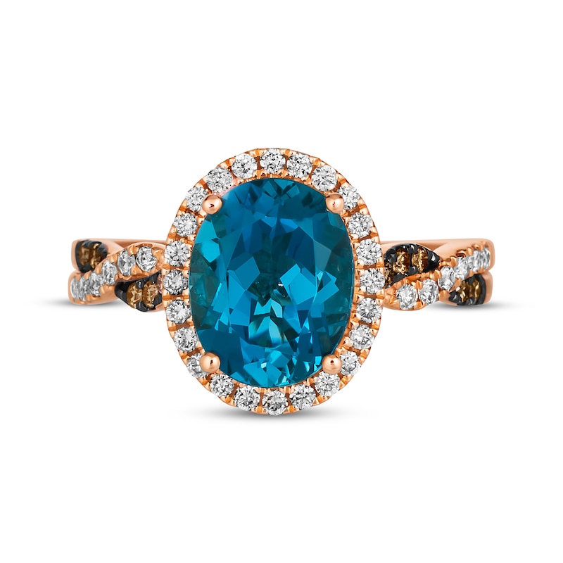 Main Image 4 of Le Vian Chocolate Twist Oval-Cut Blue Topaz Ring 1/3 ct tw Diamonds 14K Strawberry Gold