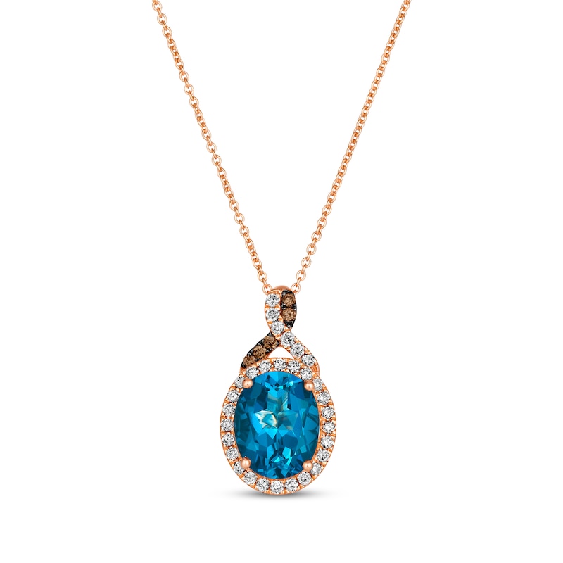 Le Vian Chocolate Twist Oval-Cut Blue Topaz Necklace 1/4 ct tw Diamonds 14K Strawberry Gold 19”