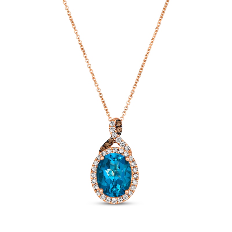 Main Image 1 of Le Vian Chocolate Twist Oval-Cut Blue Topaz Necklace 1/4 ct tw Diamonds 14K Strawberry Gold 19”