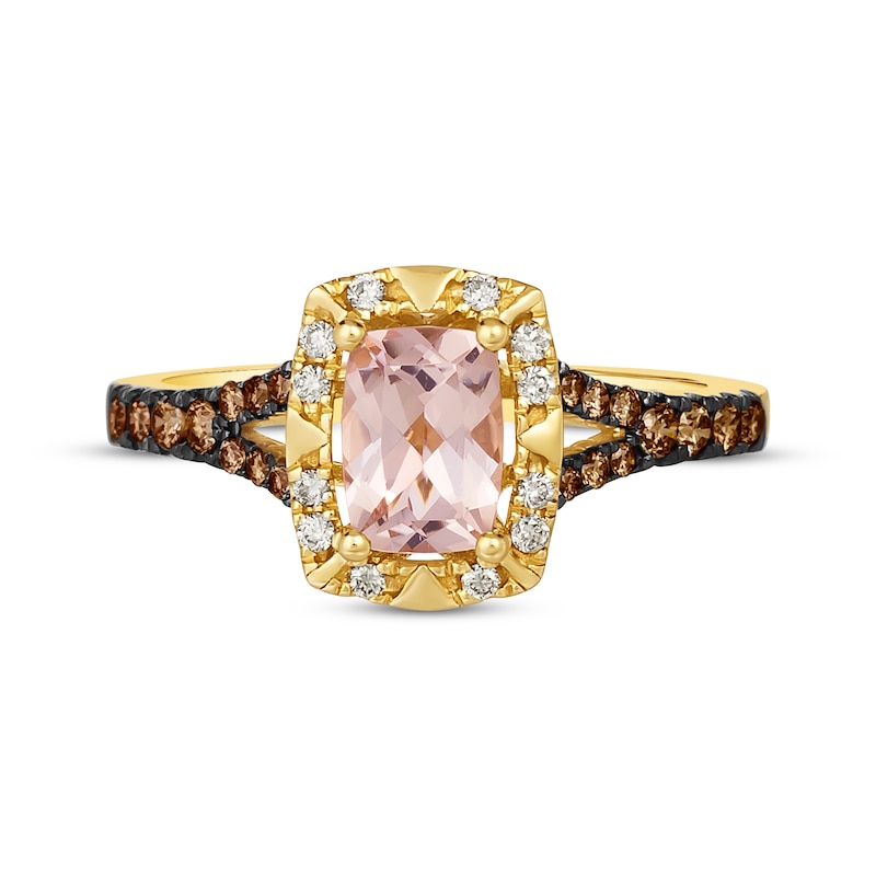 Main Image 4 of Le Vian Cushion-Cut Morganite & Diamond Ring 1/3 ct tw 14K Honey Gold